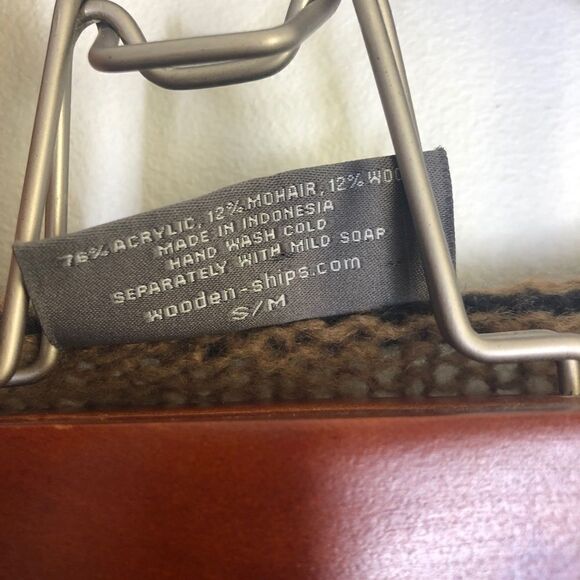 Wooden Ship Brown Knit Pocket Crewneck Sweater S M Small Medium Soft Tan - Picture 6 of 7